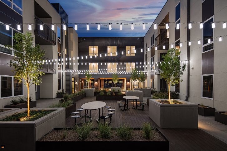 string lights light-up courtyard